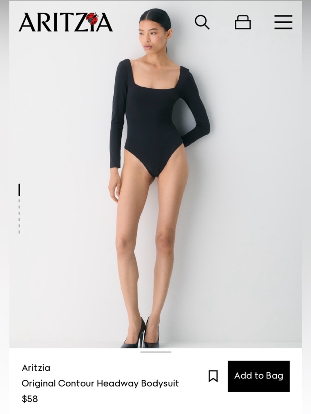 NWOT Aritzia Contour Headway Long Sleeve Bodysuit Black Small